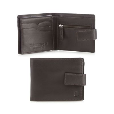 Brown leather tabbed billfold wallet in a gift box